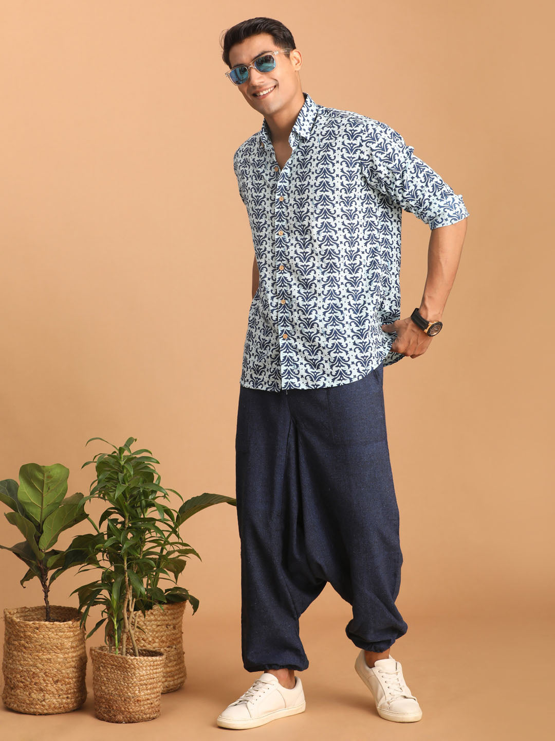 Shvaas by Vastramay Men's Indigo Blue Cotton Ethnic Shirt - Distacart