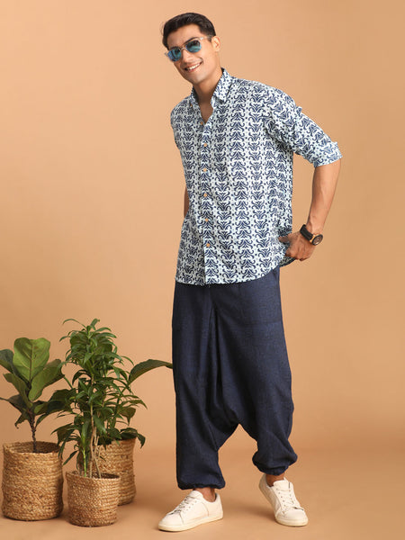 Shvaas by Vastramay Men's Indigo Blue Cotton Ethnic Shirt - Distacart