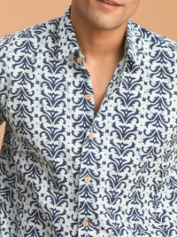 Thumbnail for Shvaas by Vastramay Men's Indigo Blue Cotton Ethnic Shirt - Distacart