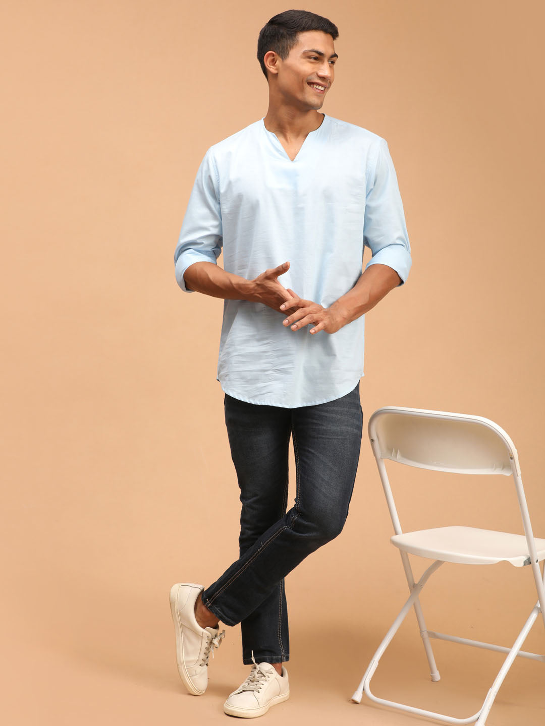 Shvaas By Vastramay Men's Aqua Cotton Blend Short Kurta - Distacart