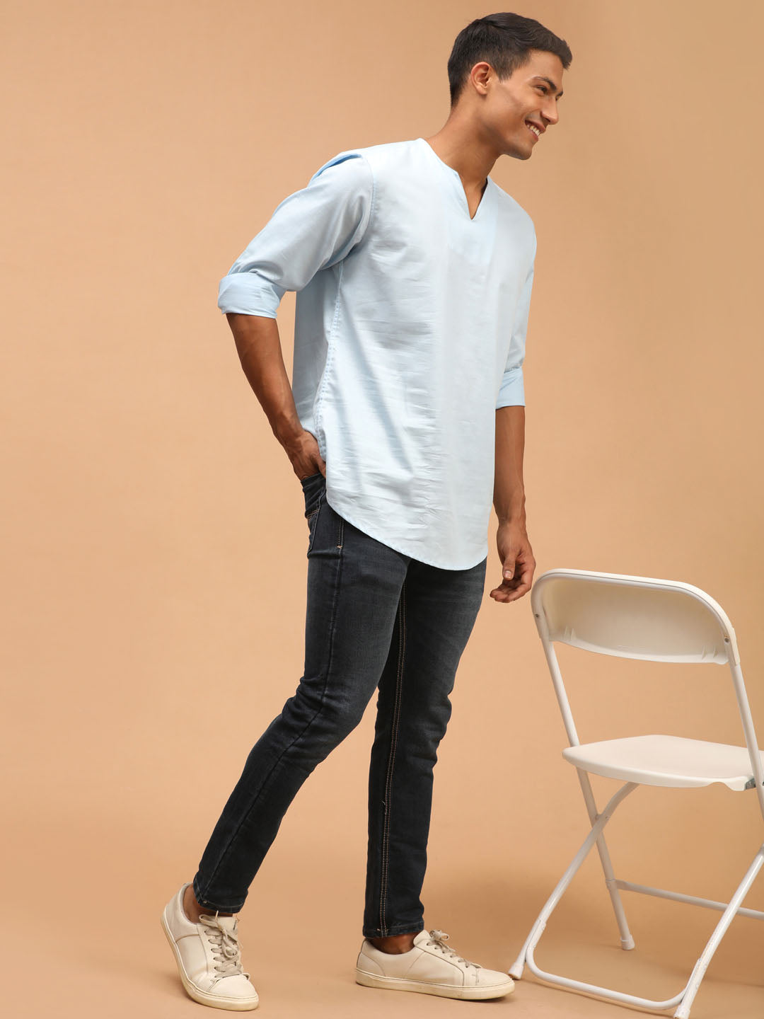 Shvaas By Vastramay Men's Aqua Cotton Blend Short Kurta - Distacart