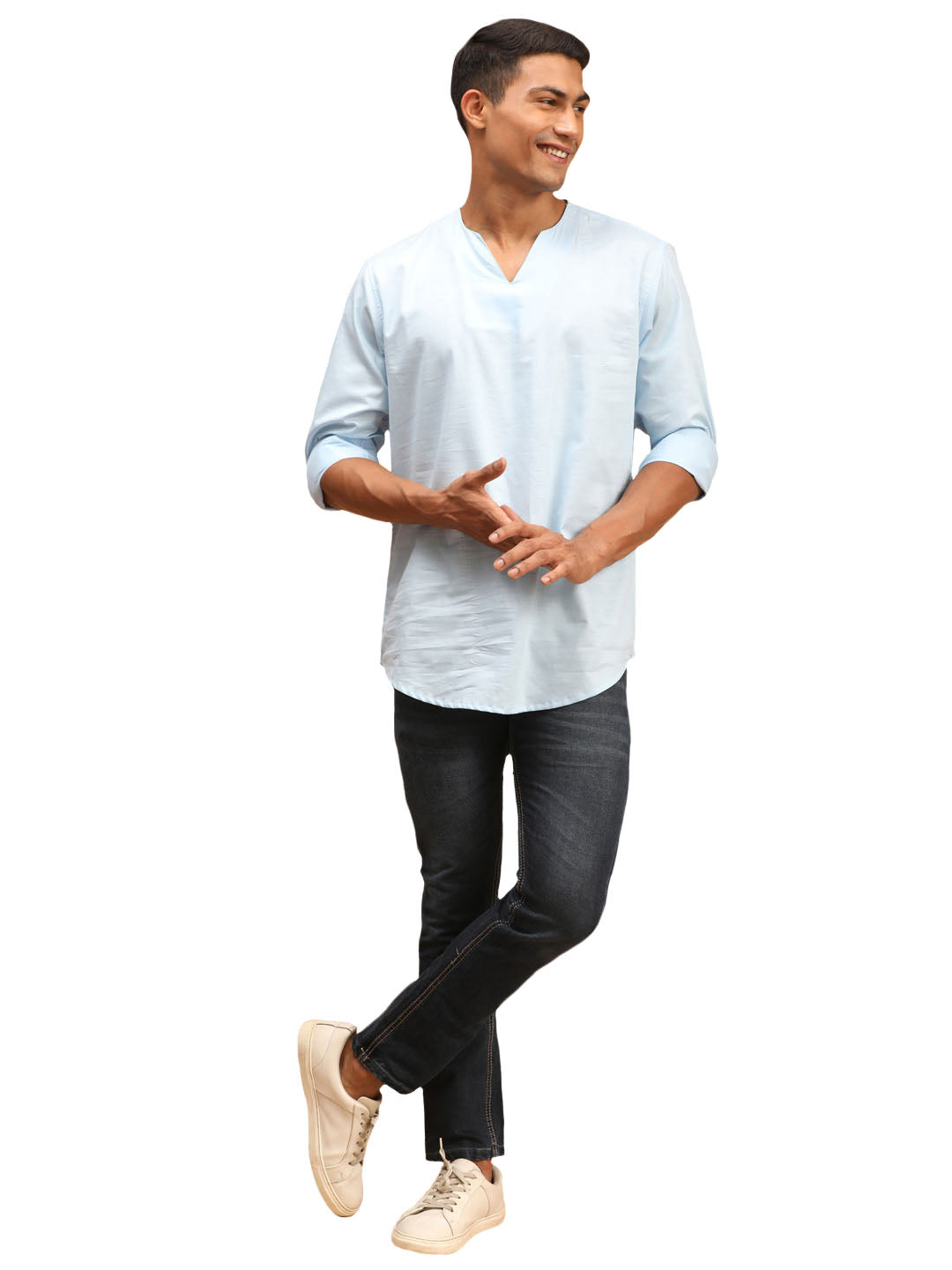 Shvaas By Vastramay Men's Aqua Cotton Blend Short Kurta - Distacart