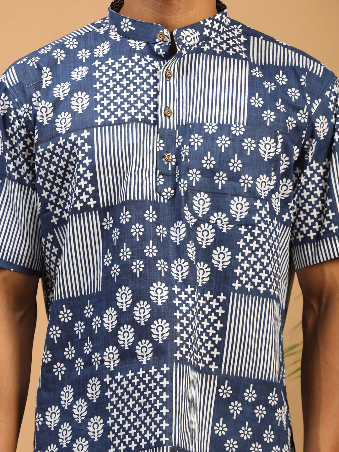 Shvaas By Vastramay Men's Blue Cotton Short Kurta - Distacart