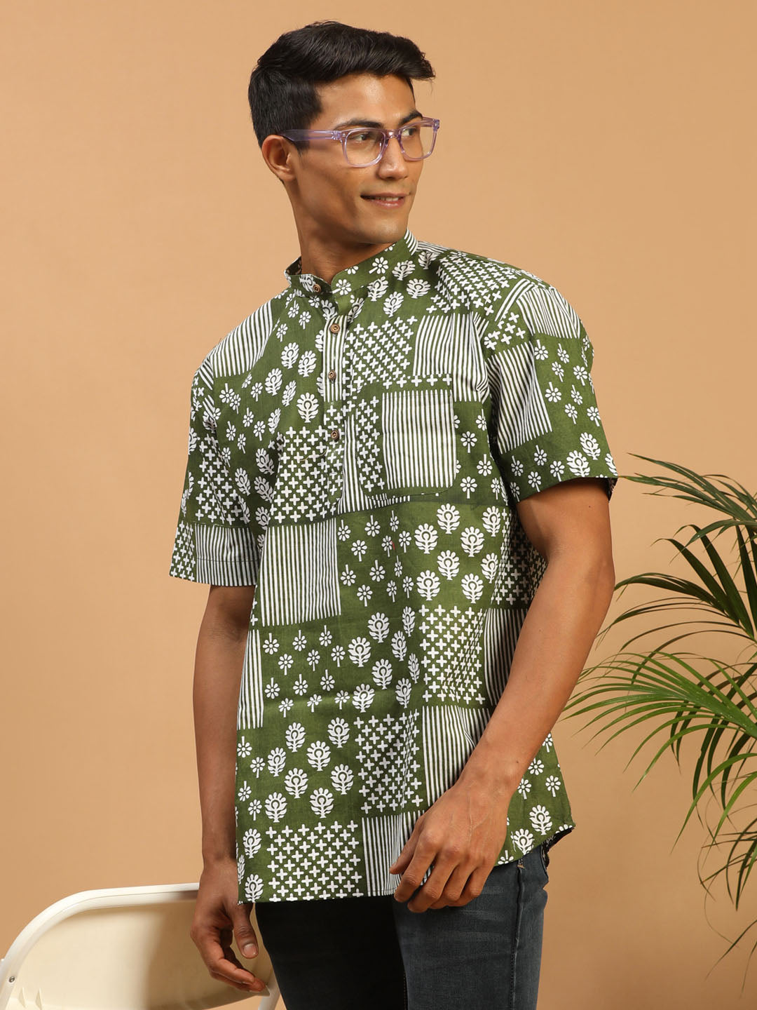 Shvaas By Vastramay Men's Green Cotton Short Kurta - Distacart