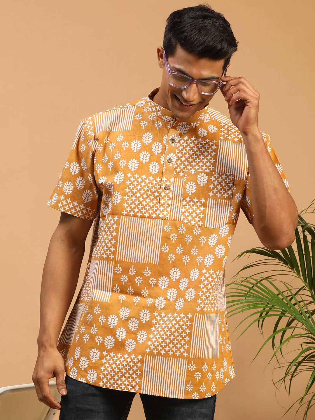 Shvaas By Vastramay Men's Mustard Cotton Short Kurta - Distacart