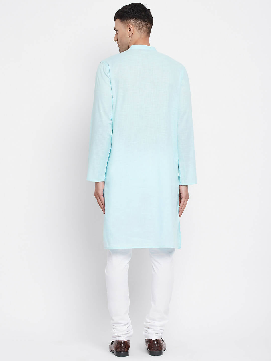Even Apparels Pure Cotton Blue Color Men's Kurta With Band Collar - Distacart