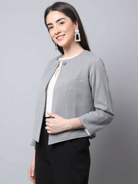 Thumbnail for Even Apparels Grey Polywool Open Front Statement Women's Jacket - Distacart