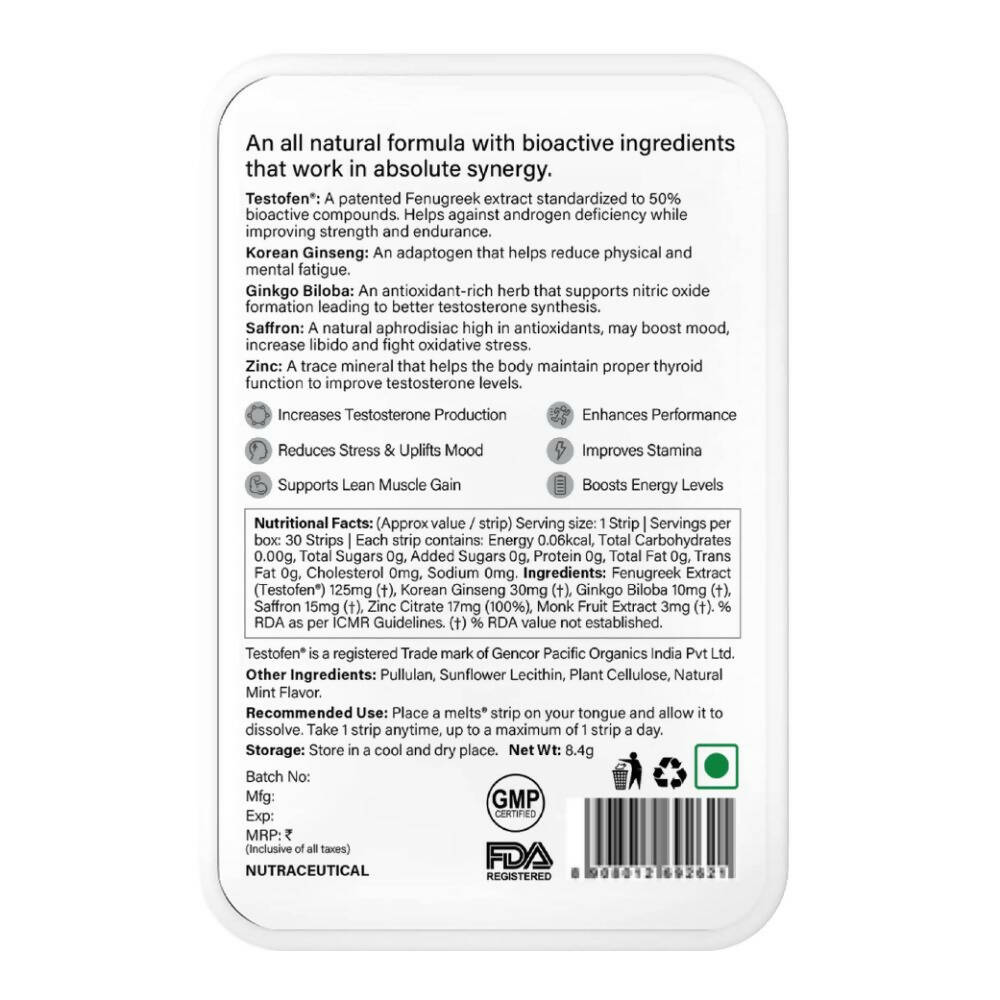Wellbeing Nutrition Melts Testo Power Oral Strips-Cool Mint Flavor - Distacart