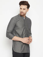 Thumbnail for Even Apparels Grey Pure Cotton Short Men's Kurta With Band Collar - Distacart