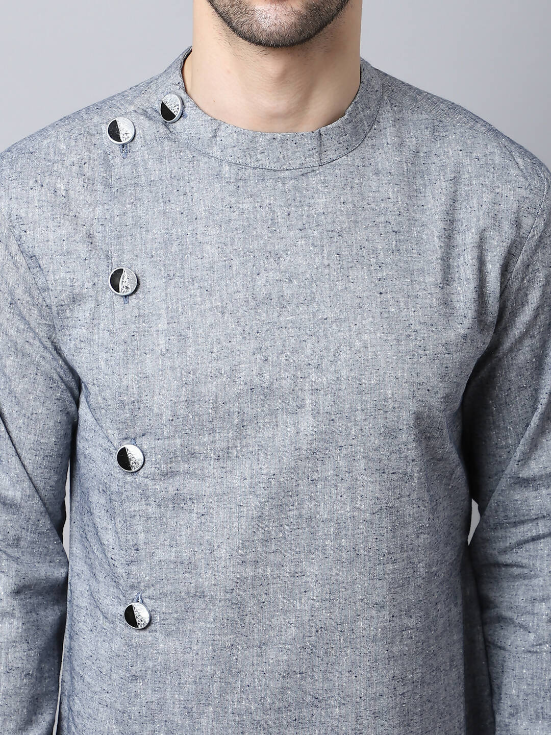 Even Apparels Grey Pure Cotton Sherwani Kurta With Asymetrical Cut - Distacart