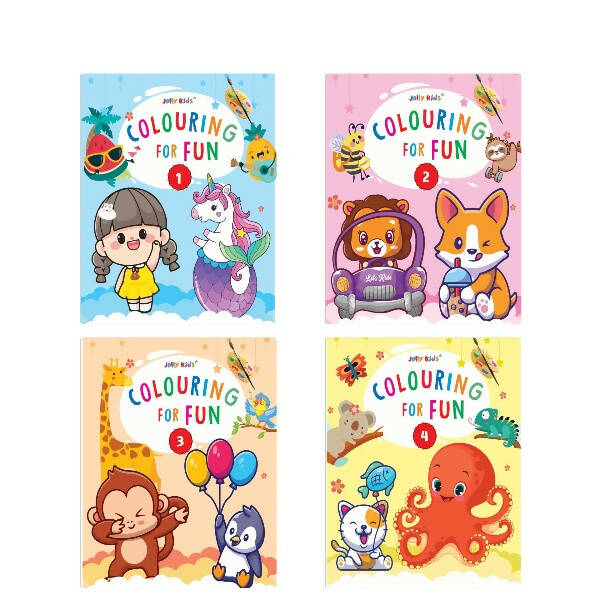 Jolly Kids Colouring for Fun Books A| Set of 4| Each Book 64 Images|Colouring & Painting Books for Kids|Ages 3-8 Year - Distacart