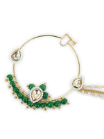 Thumbnail for Gold-Plated White Green Kundan-Studded Pearl Beaded Nosepin - Ruby Raang - Distacart