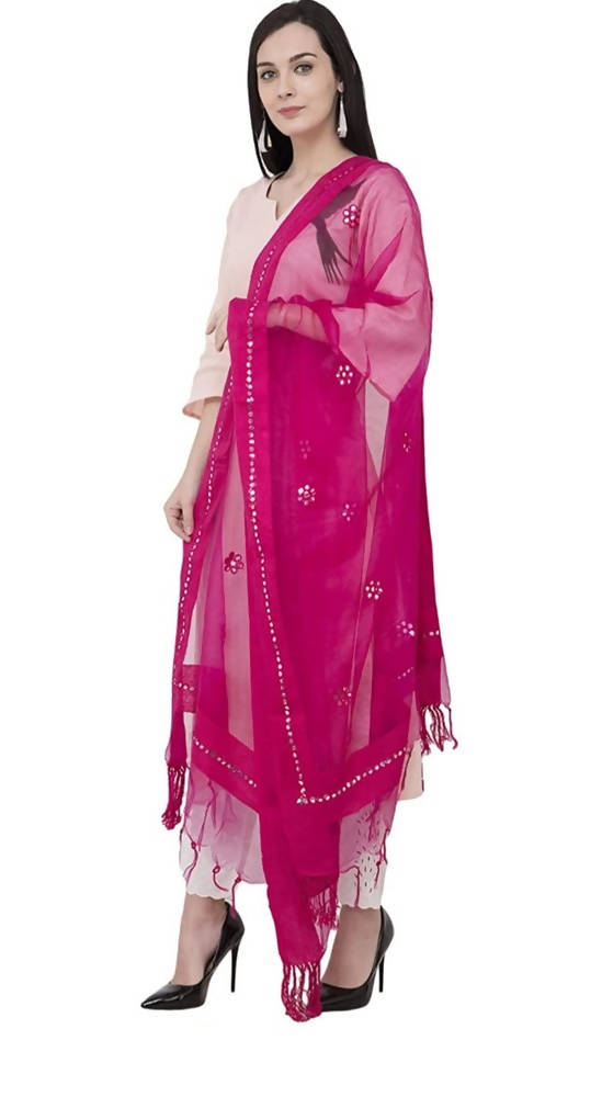 Mominos Fashion Pink Orgenza Gota Flower Dupatta