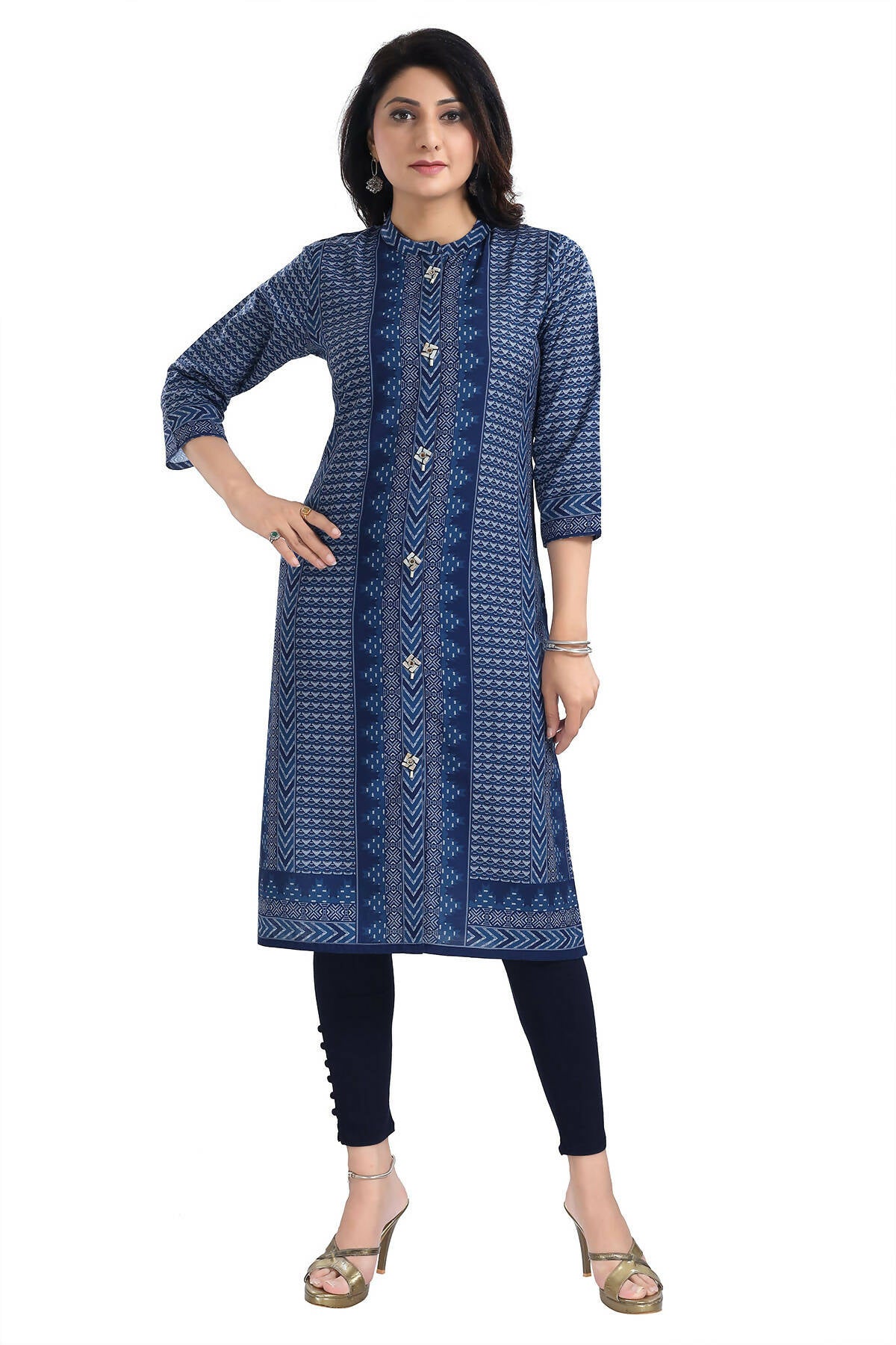 Snehal Creations Blue Designer Digital Print Cotton Slub Fabric Long Kurti Tunic - Distacart