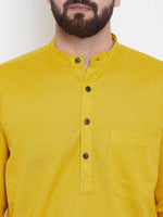 Thumbnail for Even Apparels Yellow Men's Pure Cotton Kurta With Band Collar - Distacart