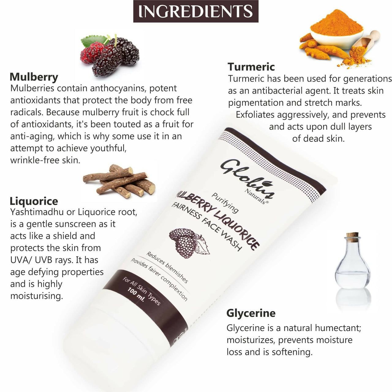 Globus Naturals Mulberry Liquorice Fairness Face Wash - Distacart