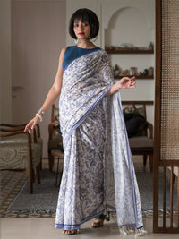 Thumbnail for Suta White Floral Pure Cotton Saree - Distacart