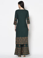 Thumbnail for Aniyah Rayon Bottle Green Color Block Print Straight Kurta Palazzo Set (AN-217K)