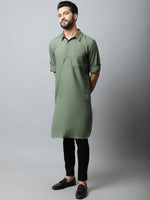 Thumbnail for Even Apparels Green Color Linen Solid Men's Kurta With Shirt Collar (LN944) - Distacart