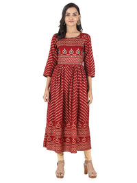 Thumbnail for NOZ2TOZ Women's Bandhani Print & Hand Work Anarkali Rayon Maroon Kurti - Distacart