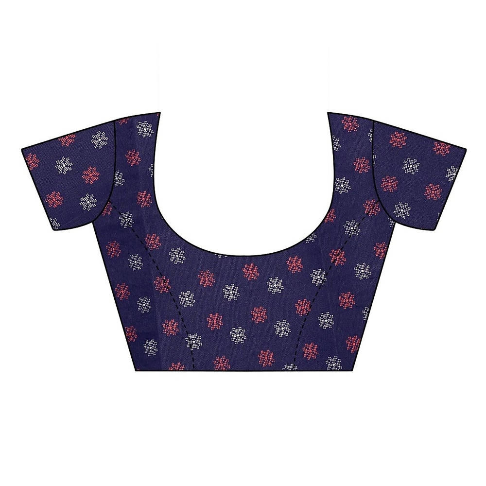 Printed Jute Silk Blue Saree blouse