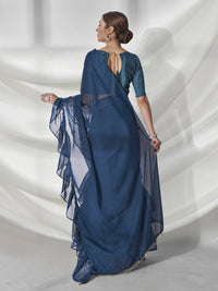 Thumbnail for Teal Organza Solid Saree With Unstitched Blouse Piece - Shanaya - Distacart