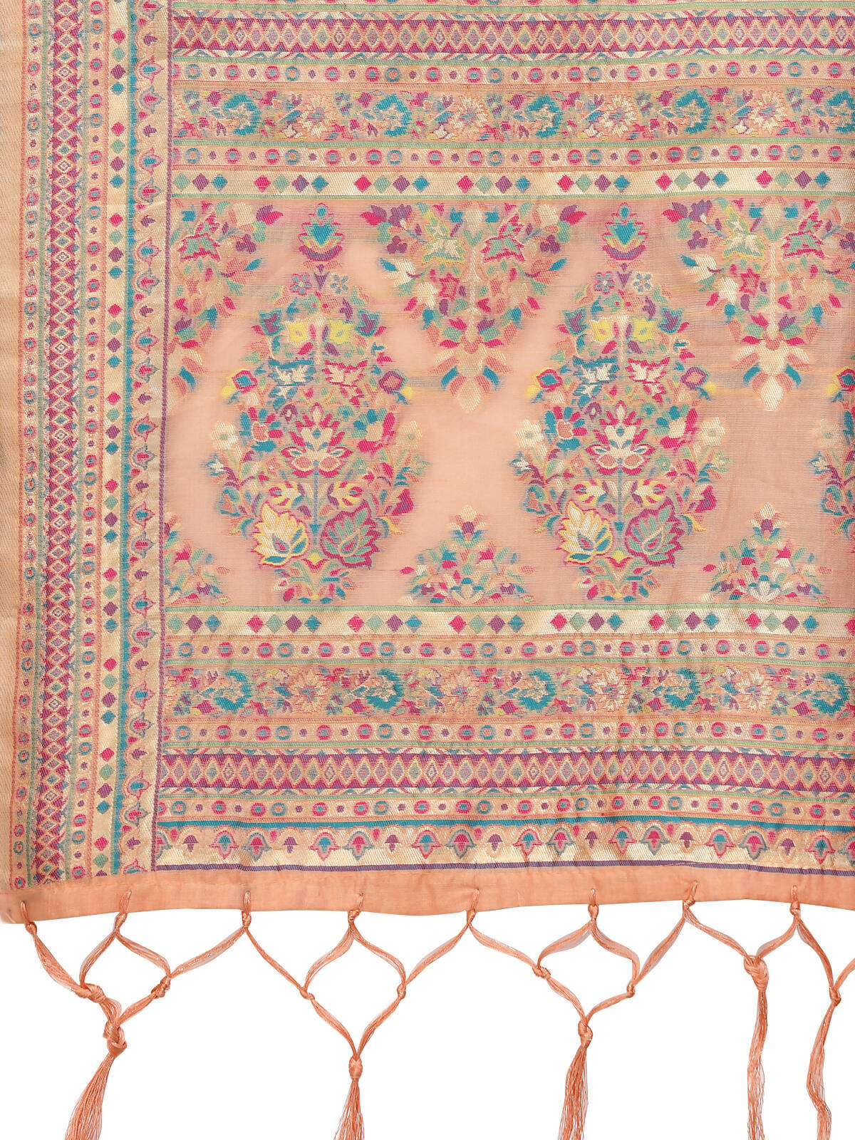 Peach Silk Blend Woven Design Saree With Unstitched Blouse Piece - Aloki - Distacart