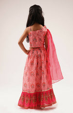 Thumbnail for Lil Drama Raangoli Girls Pink Embroidered Lehanga Choli Set - Distacart