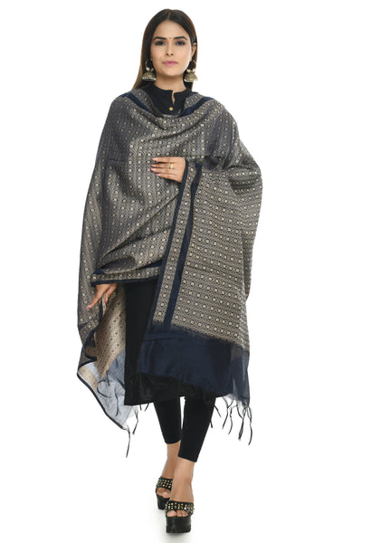 Mominos Fashion Moeza Handloom Cotton Navy Blue Dupatta For Women - Distacart