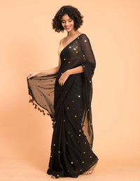 Thumbnail for Suta Black Embellished Sequinned Pure Cotton Saree - Distacart