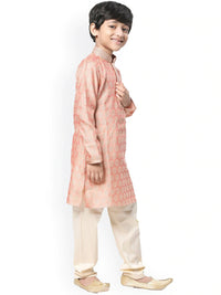 Thumbnail for Manyavar Boys Coral Ethnic Motifs Kurta with Salwar - Distacart
