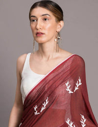 Thumbnail for Suta Women Maroon White Hand Blocked Pure Cotton Saree - Distacart