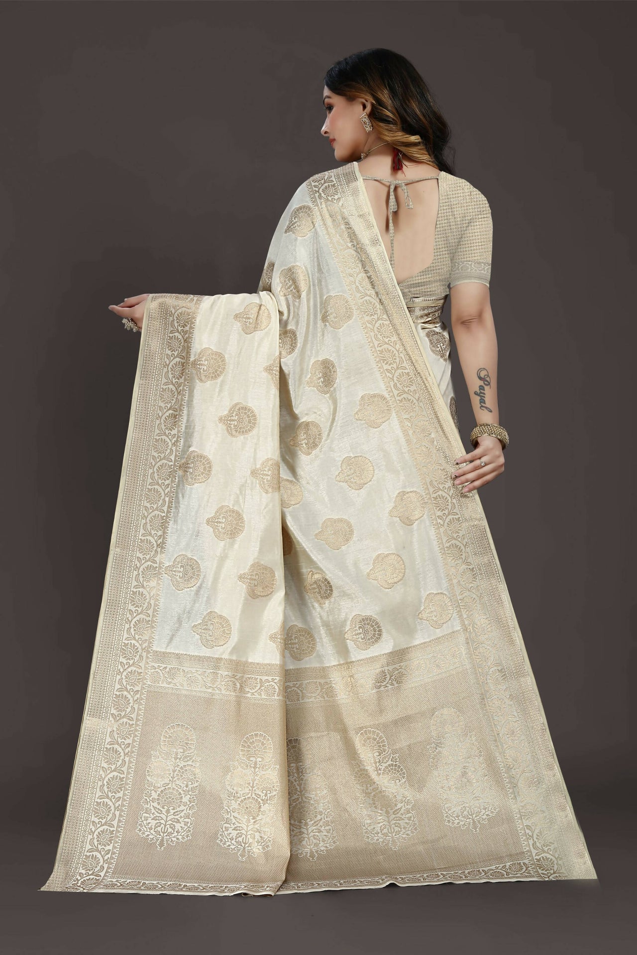 Off White Pure Raw Silk Zari Woven Saree with Unstitched Blouse Piece - Alisha - Distacart