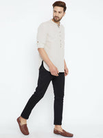 Thumbnail for Even Apparels Beige Linen Linen Men's Kurta With Band Collar - Distacart