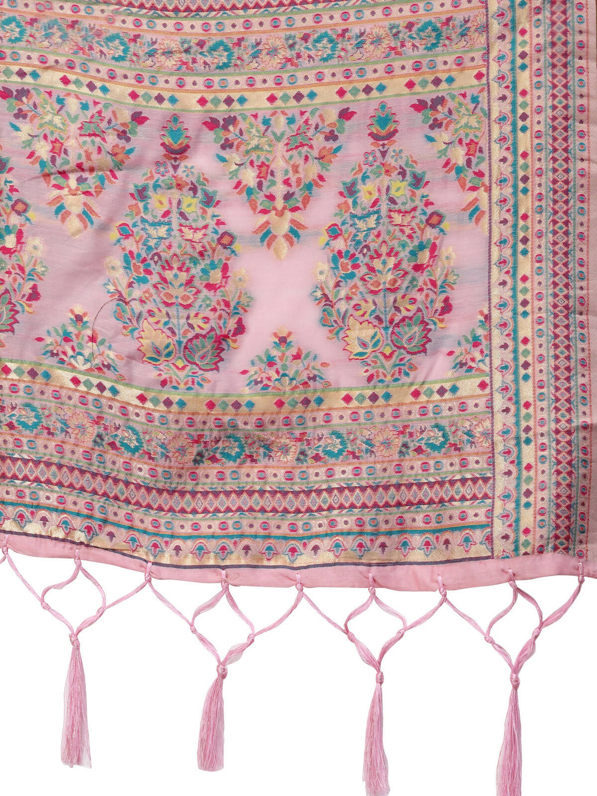 Light Pink Silk Blend Woven Design Saree With Unstitched Blouse Piece - Aloki - Distacart