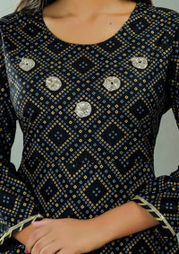 Thumbnail for Vamika Black Lace Work Rayon Casual Wear Kurta Set