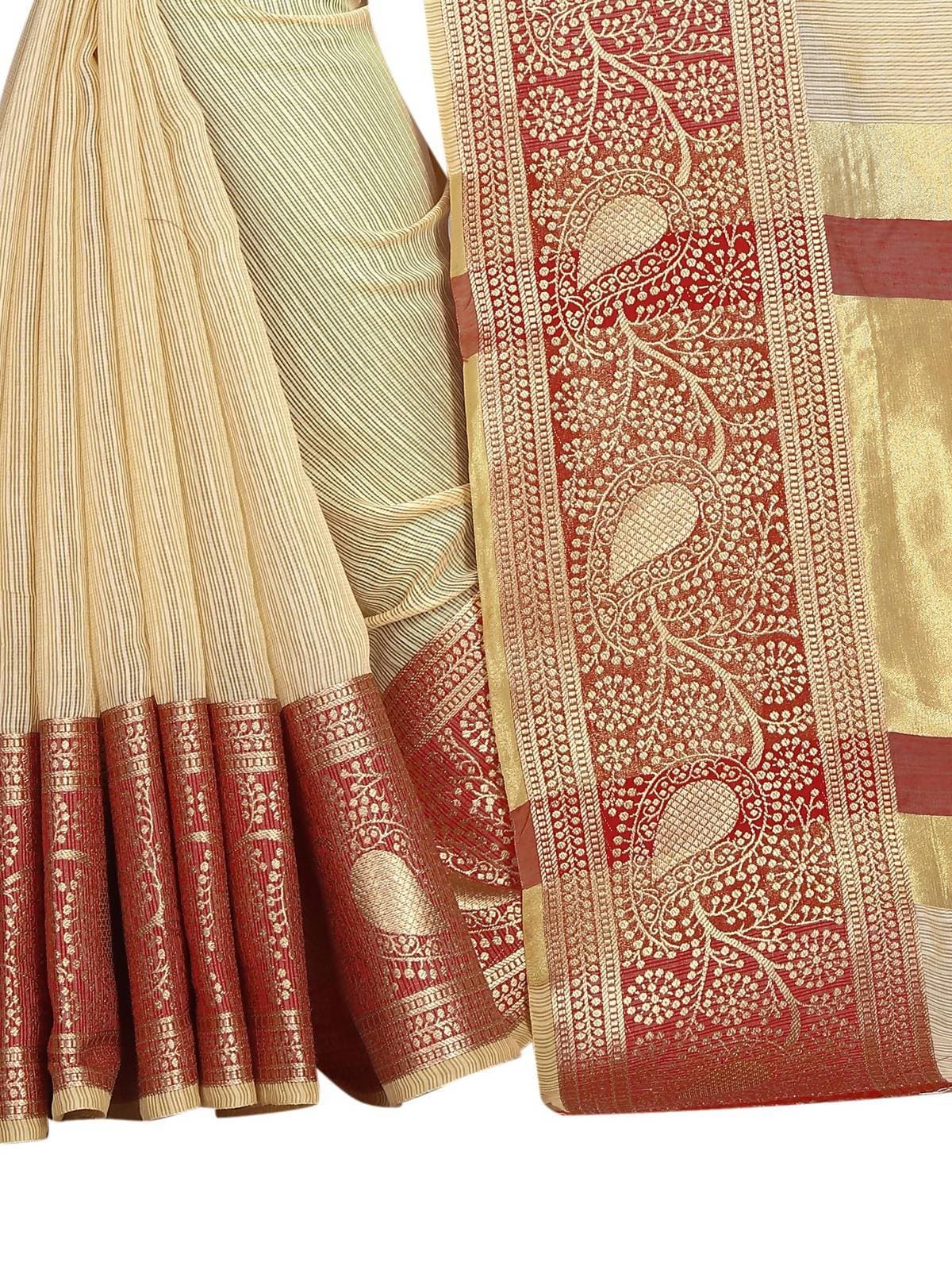 Vamika Banarasi Jaquard Cream Weaving Saree
