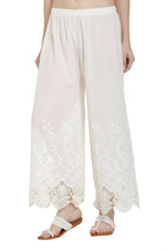 Thumbnail for PAVONINE White Color Chikankari Lace Scalloped Hem Cotton Fabric Sharara - Distacart