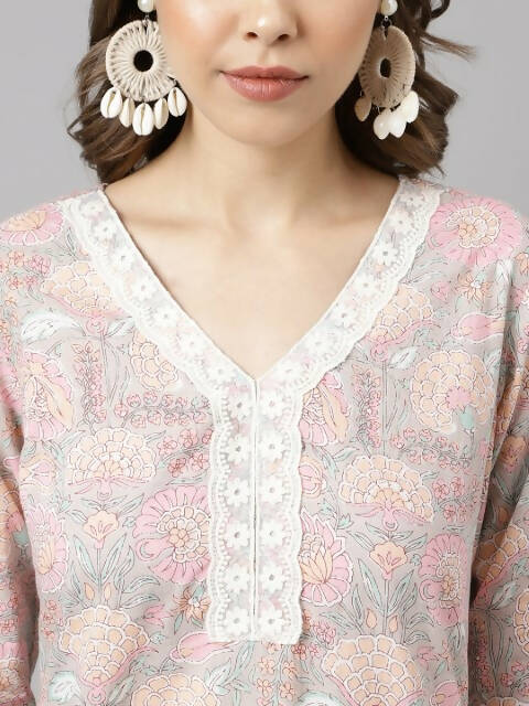 FIORRA Women's Pink Cotton A-Line Kurta Set - Distacart
