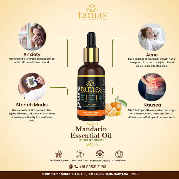 Tamas Pure Ayurveda 100% Organic Mandarin Essential Oil - USDA Certified Organic - Distacart