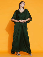 Thumbnail for Women Republic Green Georgette Hand Embellished Kaftan Style Gown - Distacart