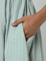 Thumbnail for Manet Three Fourth Maternity Dress Striped With Concealed Zipper Nursing Access - Pista Green - Distacart