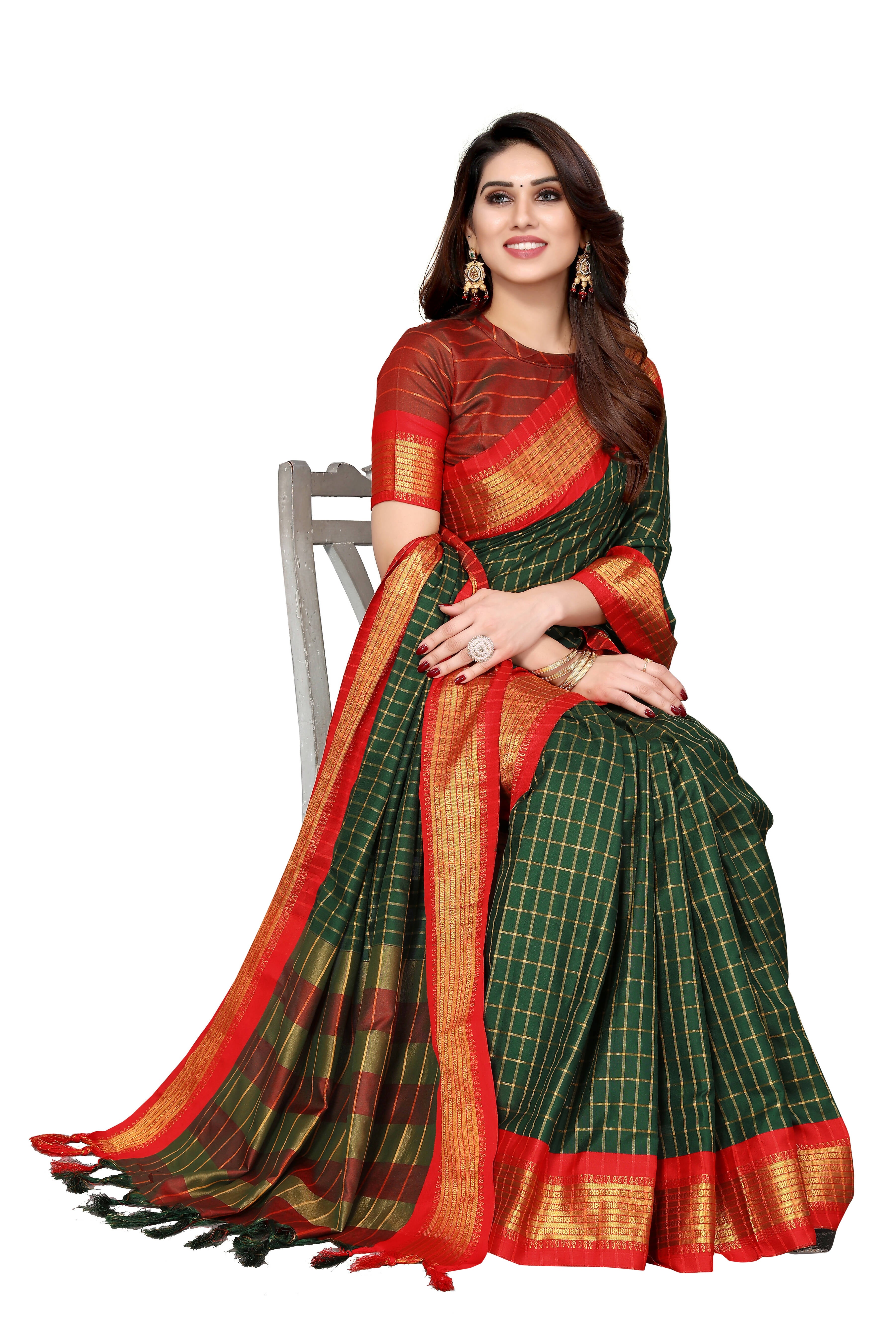 Vamika Weaving Green Cotton Silk Saree - Distacart