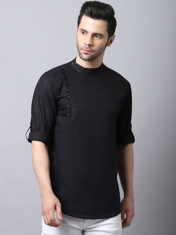 Even Apparels Black Pure Cotton Kurta With Side Placket - Distacart
