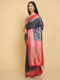 Thumbnail for Kalamandir Ethnic Motifs Dark Blue Silk Blend Saree
