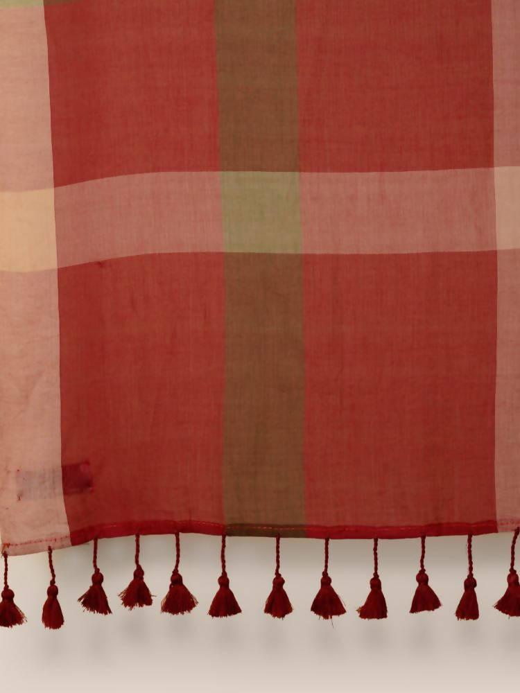 Suta Women Maroon Green Pure Handloom Cotton Saree - Distacart