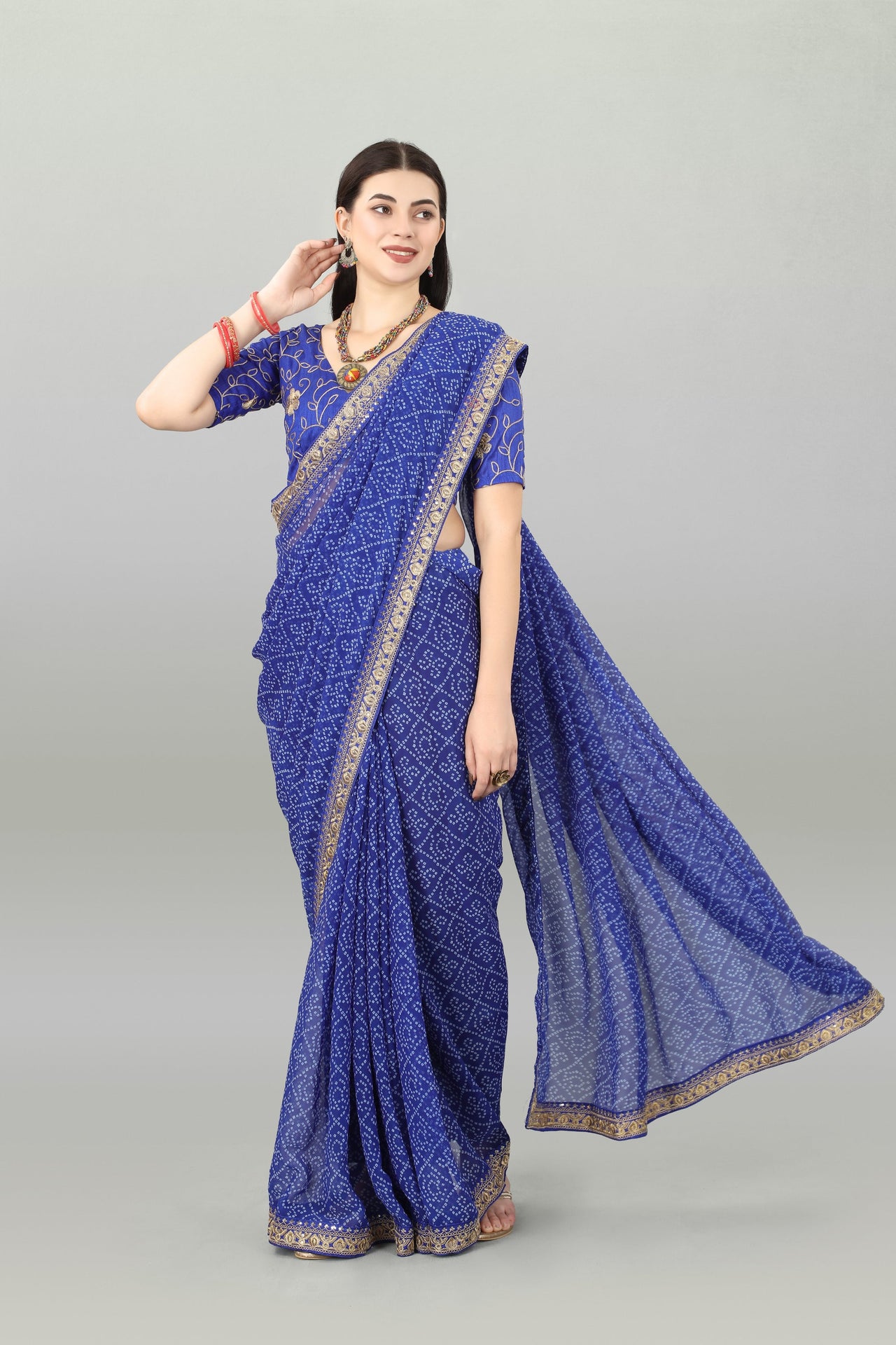 NOZ2TOZ Women Party Wear Bandhani Printed Blue Colour Georgette Saree - Distacart