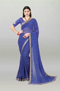 Thumbnail for NOZ2TOZ Women Party Wear Bandhani Printed Blue Colour Georgette Saree - Distacart