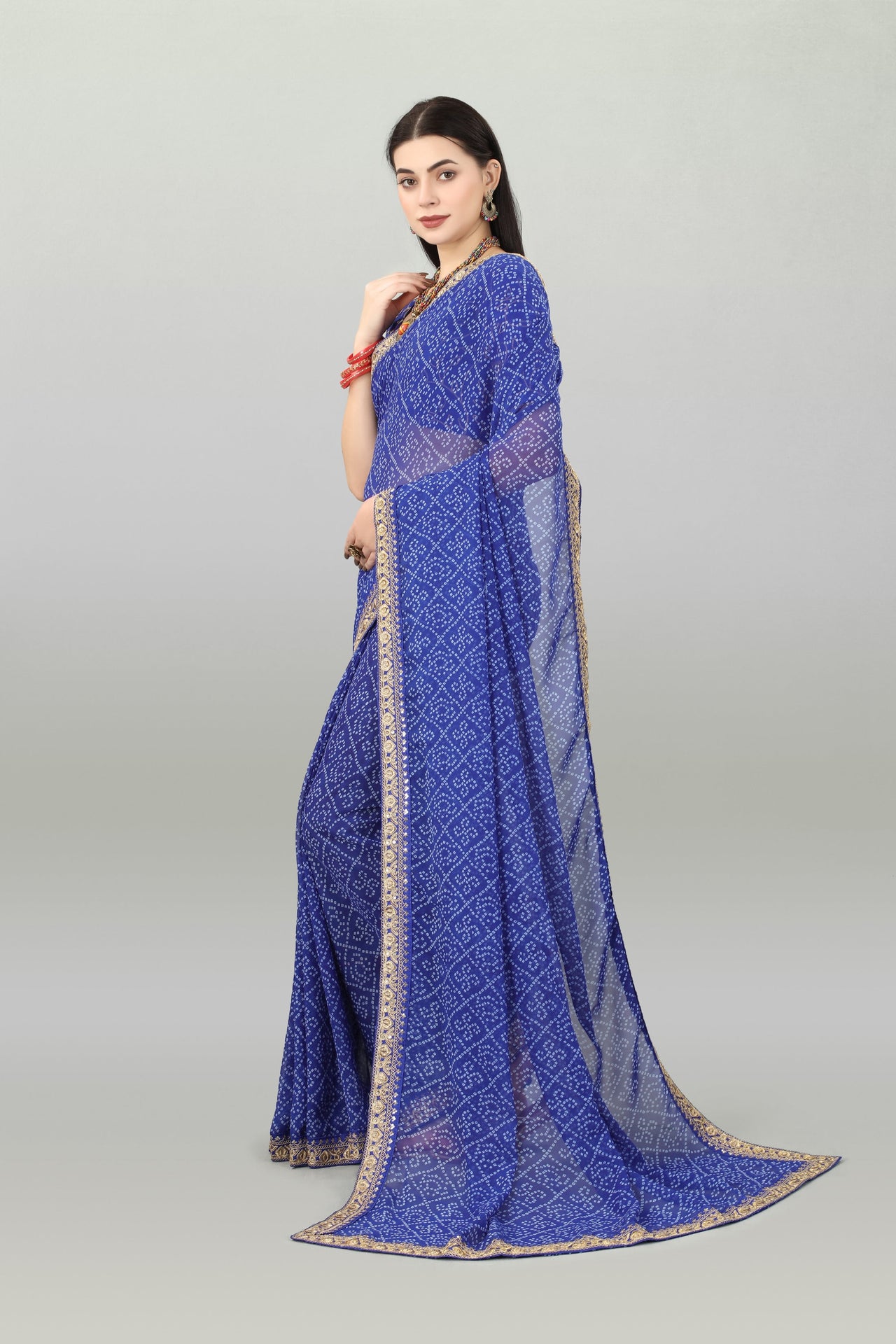 NOZ2TOZ Women Party Wear Bandhani Printed Blue Colour Georgette Saree - Distacart