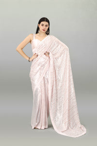 Thumbnail for NOZ2TOZ Women Party Wear Sequnce Worked Light Peach Colour Heavy Georgette Saree - Distacart